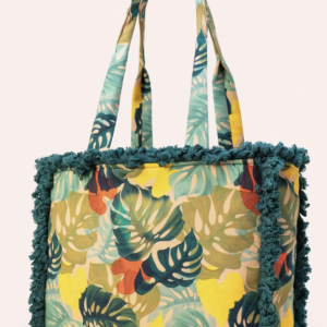 Fringed Box Tote - Exotic Leaves
