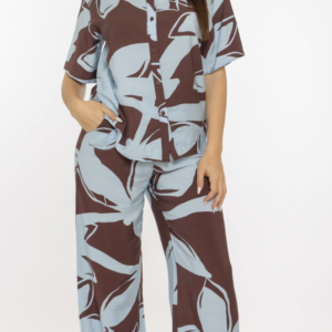 Bali Print Front Button Down Top and Pants Set