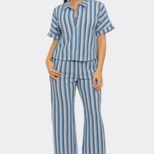 Texture Stripe Button Down Top and Pants Set -